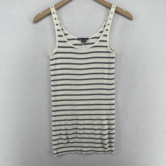 VINCE Tank Top Womens S Striped Ribbed Knit Cotton Blend Scoop Neck White - Picture 1 of 12